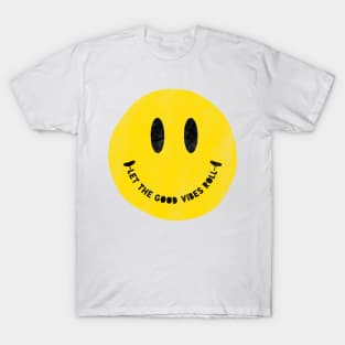 Let the Good Vibes Times Roll Distressed Vintage Smiley Face T-Shirt